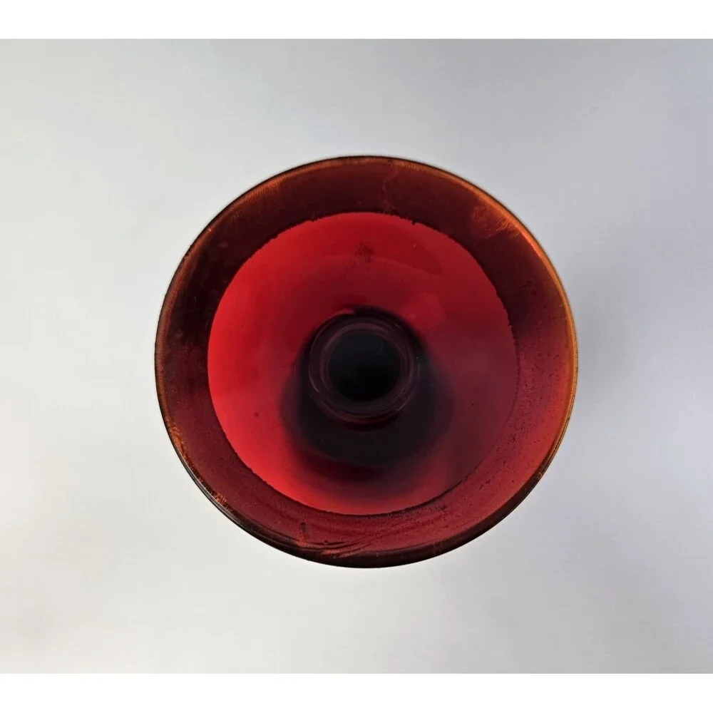 Venetian Ruby Red Wine Glass Vase Gold Gilt Enamel Floral Design Pedestal 7.25" - Picture 12 of 12